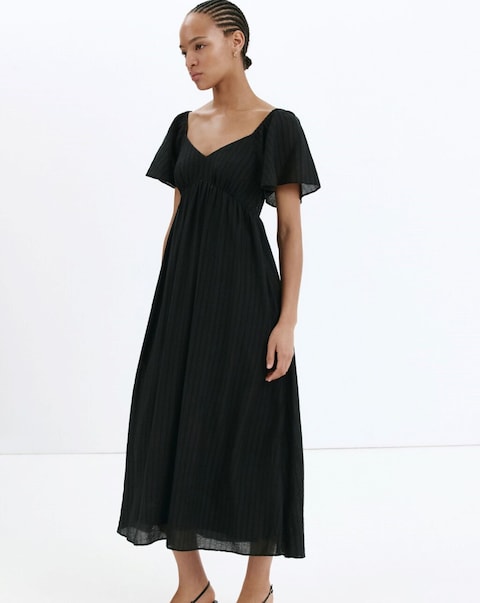 Mango Textured Dress With Gathered Detail