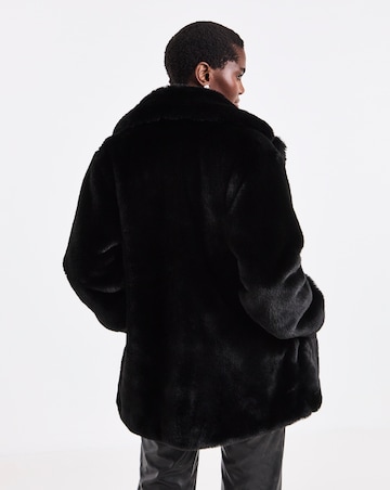 Black Plush Faux Fur Coat