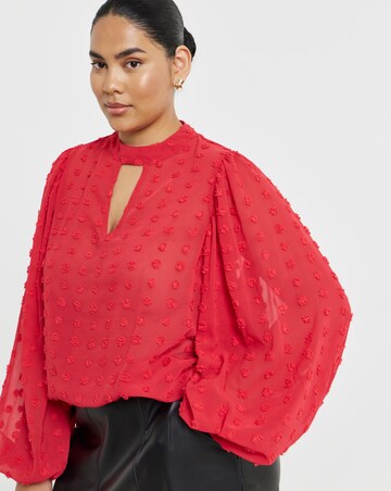 Simply Be Red Dobby Spot Keyhole Neck Blouse