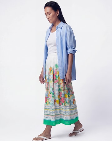 Linen Mix A Line Midi Skirt