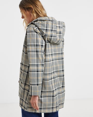 Hooded Check Print Trench Car Coat