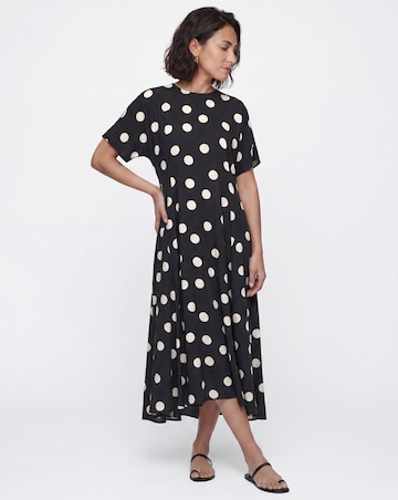 Mono Spot Print Cinched Waist Dress