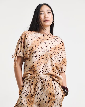 Linen Mix Elasticated Cuff Check Boxy Top