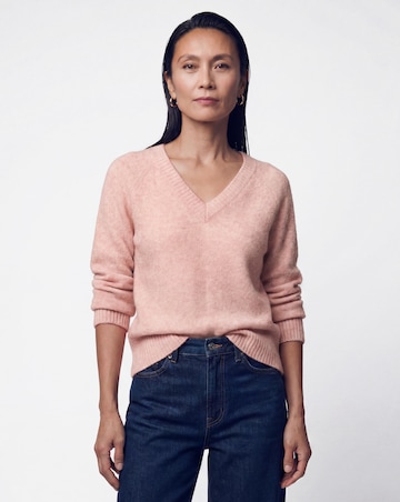 Pink Fine Knit V Neck Jumper