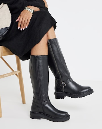 Sherry Zip Detail Knee High Boots - Extra Wide Fit (EEE) & Super Curvy Calf