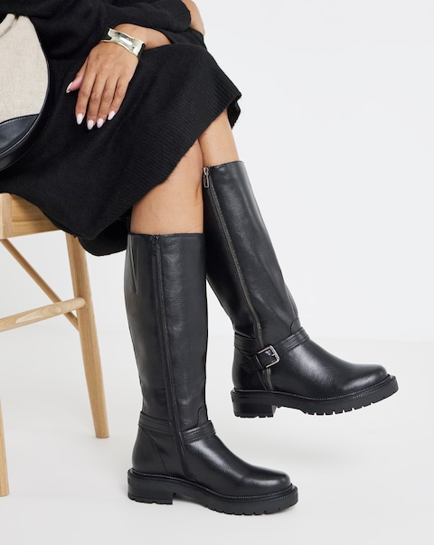 Sherry Zip Detail Knee High Boots - Extra Wide Fit (EEE) & Super Curvy Calf