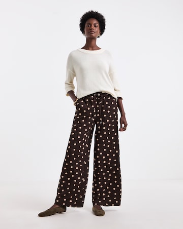 Chocolate Spot Textured Jersey Tie Waist Wide Leg Trouser