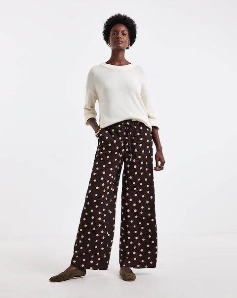 Chocolate Spot Textured Jersey Tie Waist Wide Leg Trouser