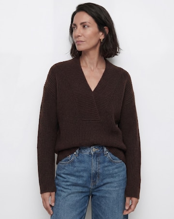 Chocolate Deep V Neck Knitted Jumper