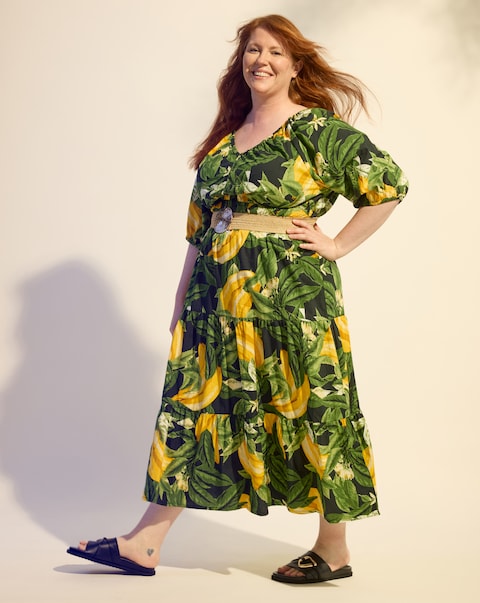 Crinkle Cotton Short Sleeve Maxi Dress