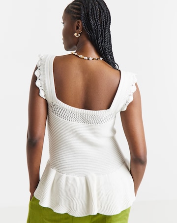 Ivory Crochet Square Neck Frill Top