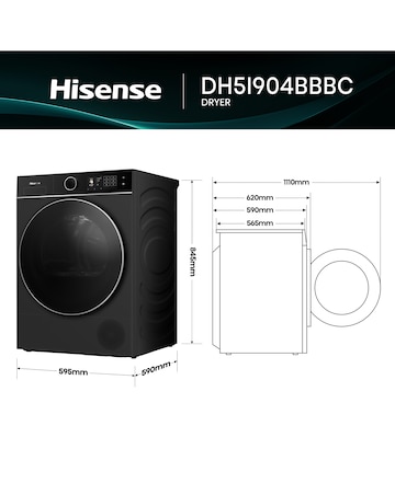 Hisense 5i 9kg KitchenFit Heat Pump Dryer Black