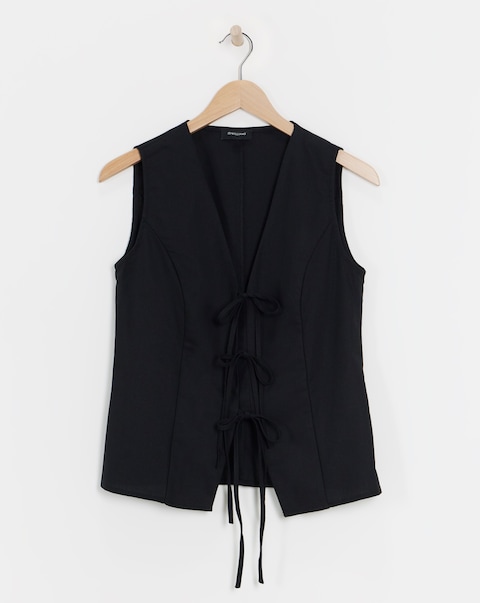 Black Tie Front Linen Mix Waistcoat