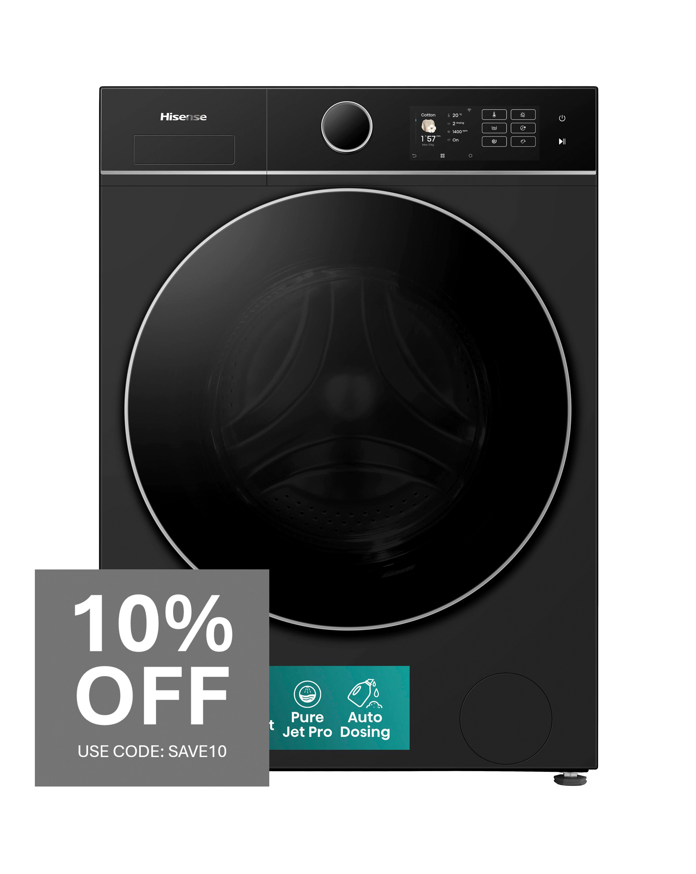 Hisense KitchenFit 5i Series WD5I1245BBR 12kg/8kg Washer Dryer - Black