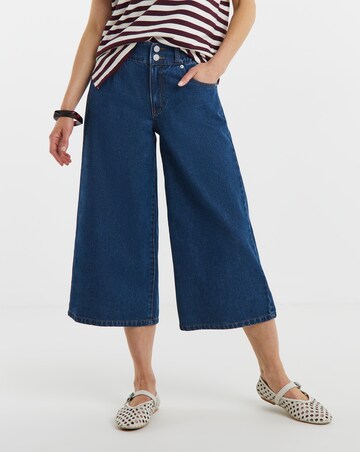 Mid Blue Elasticated Waist Culotte Jeans