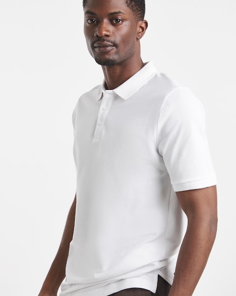 Pure Cotton White Pique Polo Extra Long Length- White