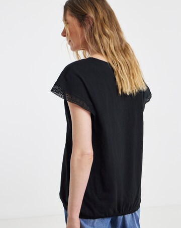 Black Lace V-Neck Bubble Hem Top