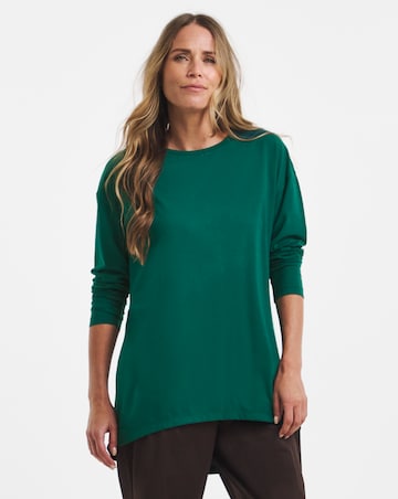 Pine Green Crew Neck Long Sleeve Dipped Back Top