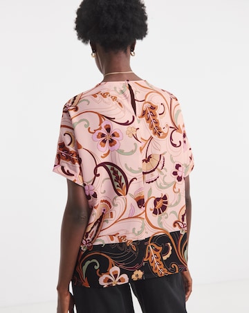 Border Print Short Sleeve Boxy Top