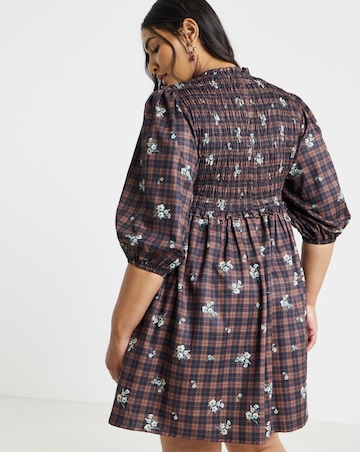 Simply Be Floral Check Shirred Mini Dress