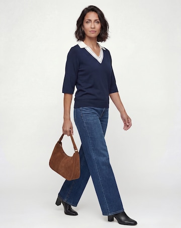 Contrast Collar V Neck Jumper