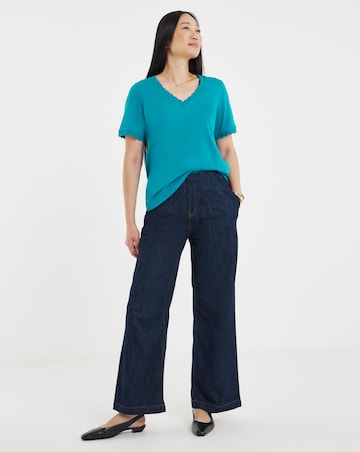 Turquoise Scallop V-Neck T-Shirt