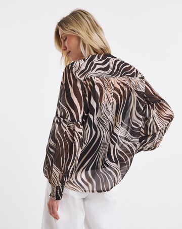 Abstract Print Blouson Sleeve Collarless Georgette Blouse