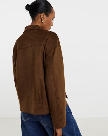 Tan Suedette Funnel Neck Relaxed Fit Jacket