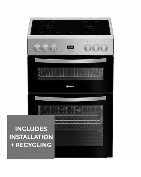 Indesit IDE6VDCS1 60cm Electric Double Cooker Ceramic Hob - Silver + Install
