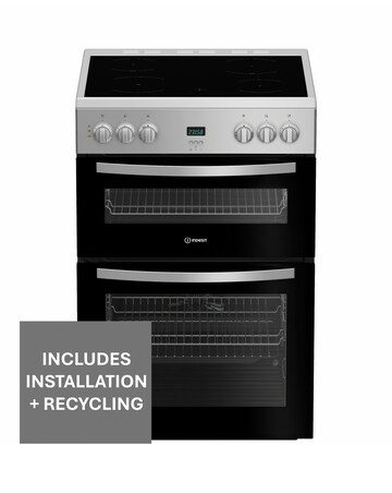 Indesit IDE6VDCS1 60cm Electric Double Cooker Ceramic Hob - Silver + Install