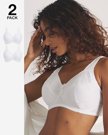 Pretty Secrets (2 Pack) New Sarah Cotton Full Cup Non Wired Bras (B-G) Wht/Wht
