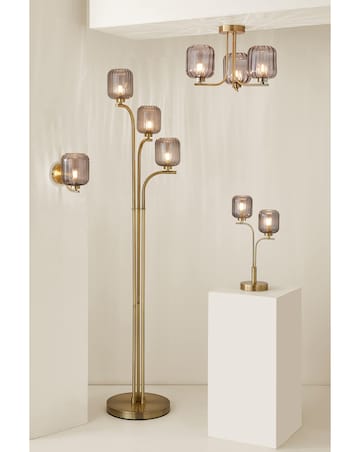ValueLights Amelie Gold 3 Arm Ceiling Light with Smoked Ribbed Glass