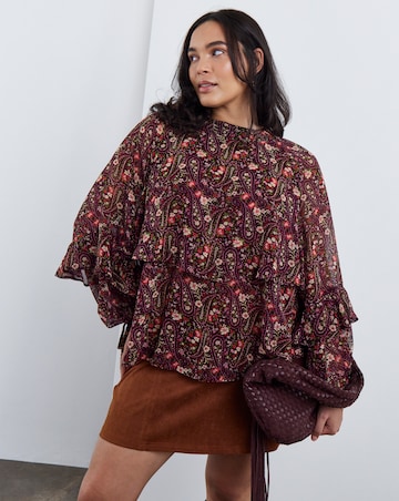 Simply Be Paisley Print Tie Neck Ruffle Blouse