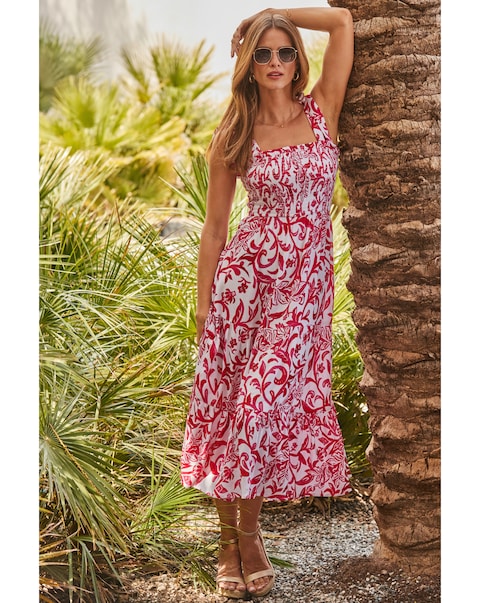 Sosander Paisley Print Tie Shoulder Midi Dress
