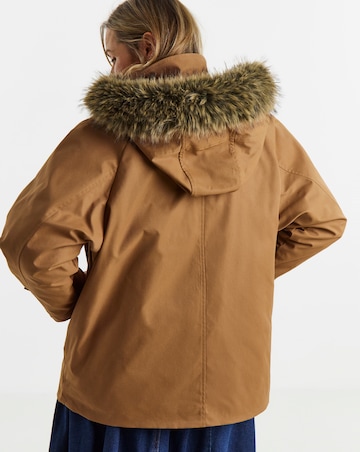 Tobacco Quilt Lined Faux Fur Collar Parka