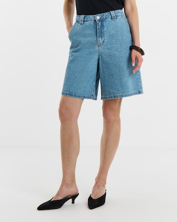 Pure Cotton Mid Blue Drape Bermuda Short
