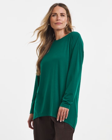 Pine Green Crew Neck Long Sleeve Dipped Back Top