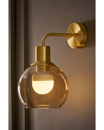 ValueLights Bellamy Brushed Gold Rechargeable Amber Glass Wall Light