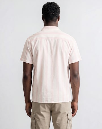 Revere Collar Linen Blend Stripe Shirt