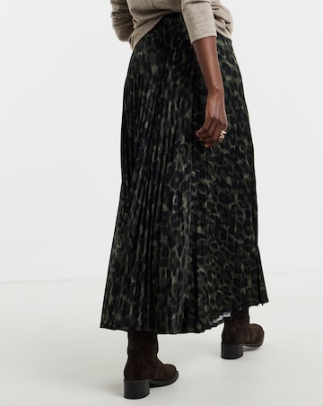 Khaki Leopard Jersey Pleated Midaxi Skirt