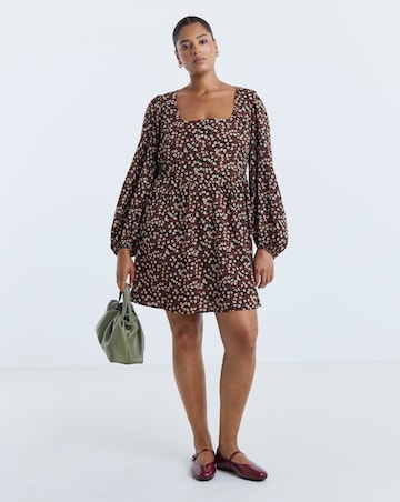 Simply Be Floral Print Long Sleeve Historic Detail Skater Dress