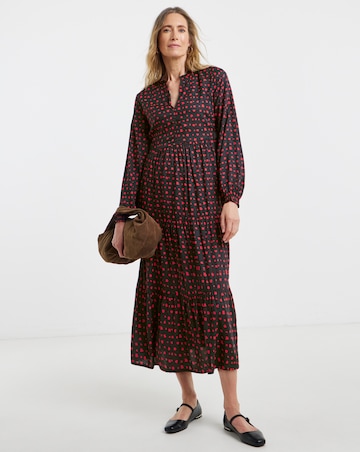 Spot Print Balloon Sleeve Midi Smock Dress