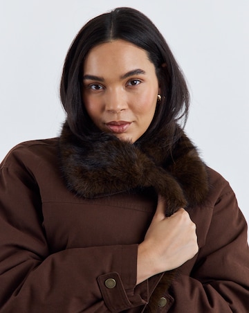Chocolate Faux Fur Collar Parka Jacket