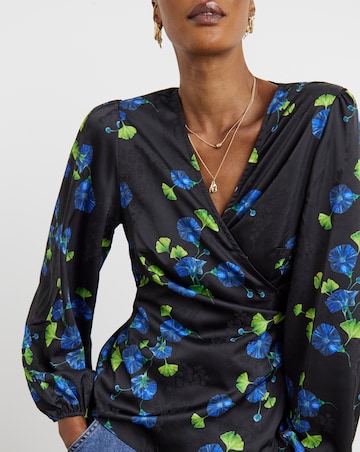 Joanna Hope Floral Satin Wrap Blouse