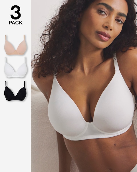 Pretty Secrets (3 Pack) Cotton T-Shirt Bras (B-F) Black/White/Blush