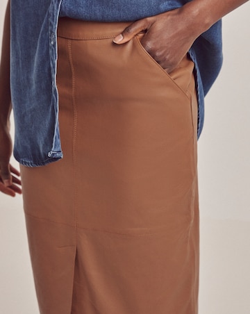 Anthology Tan Leather Column Midi Skirt