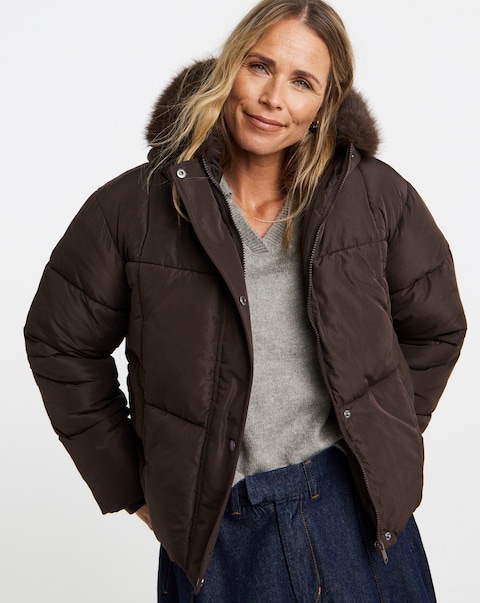 Chocolate Faux Fur Hood Padded Coat