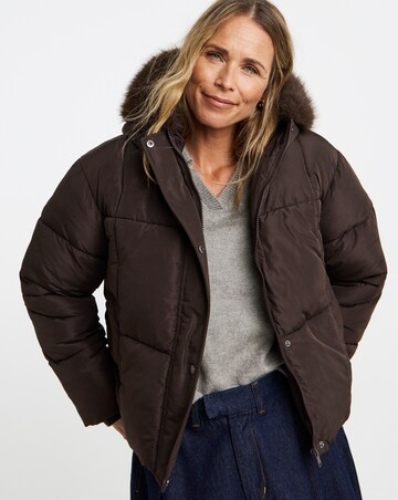 Chocolate Faux Fur Hood Padded Coat