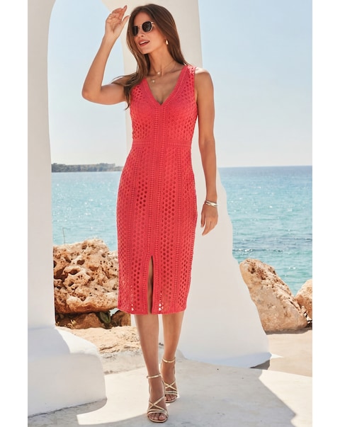 Sosander Coral Lace Midi Dress