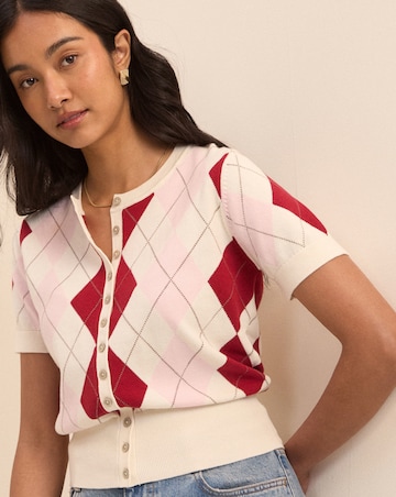 Nobody's Child Argyle Short Sleeve Cardi